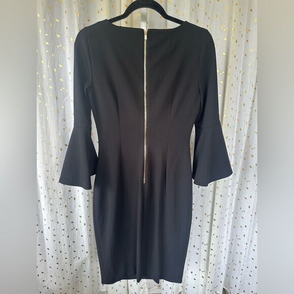 Calvin Klein Quarter Bell Sleeve Crew Neck Exposed Back Zip Sheath Dress 4 - Picture 4 of 7